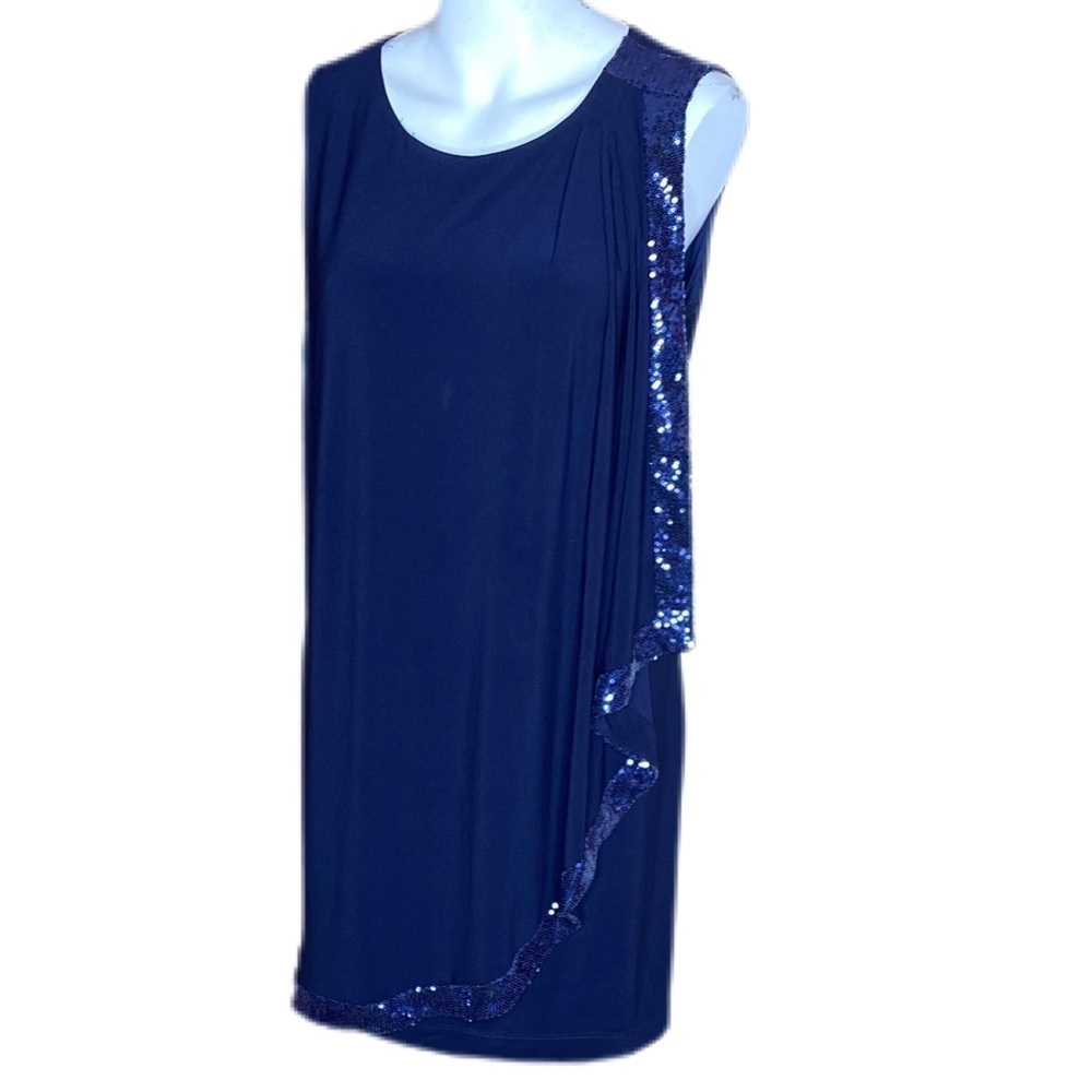 Betsy & Adam Little Blue Dress With Overlay Lined With Sequins Size 10
